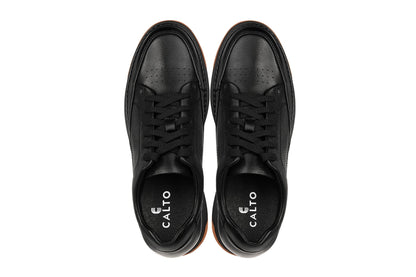 Y7931 - 2.6 Inches Taller (Noir/Black) - Elevated Leather Micro-Perforated Men's Sneakers