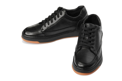 Y7931 - 2.6 Inches Taller (Noir/Black) - Elevated Leather Micro-Perforated Men's Sneakers