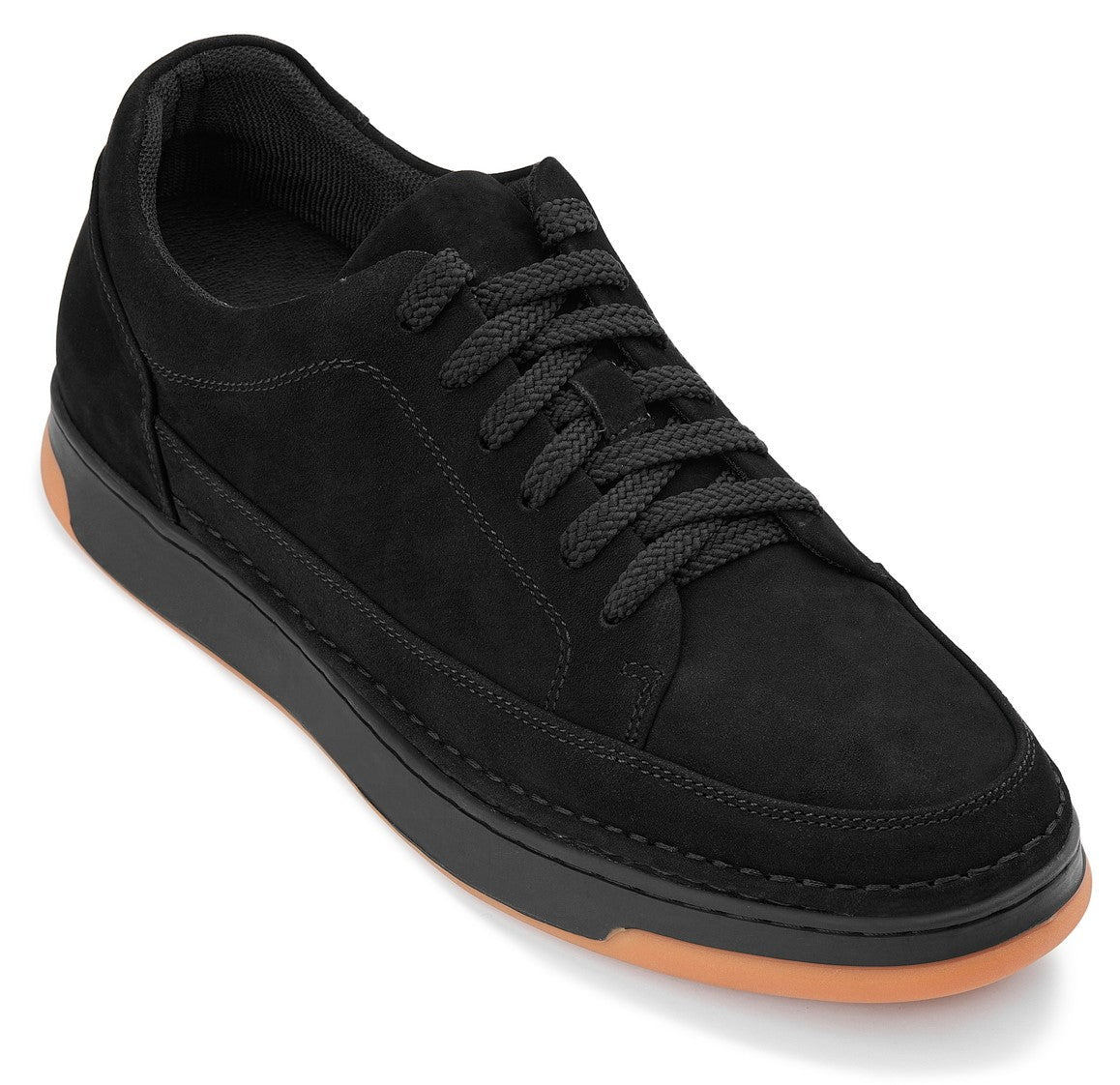 Y7933 - 2.6 Inches Taller (Noir Suede/Black & Gum Sole) - Elevated Suede Men's Sneakers