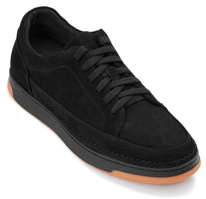 Y7933 - 2.6 Inches Taller (Noir Suede/Black & Gum Sole) - Elevated Suede Men's Sneakers