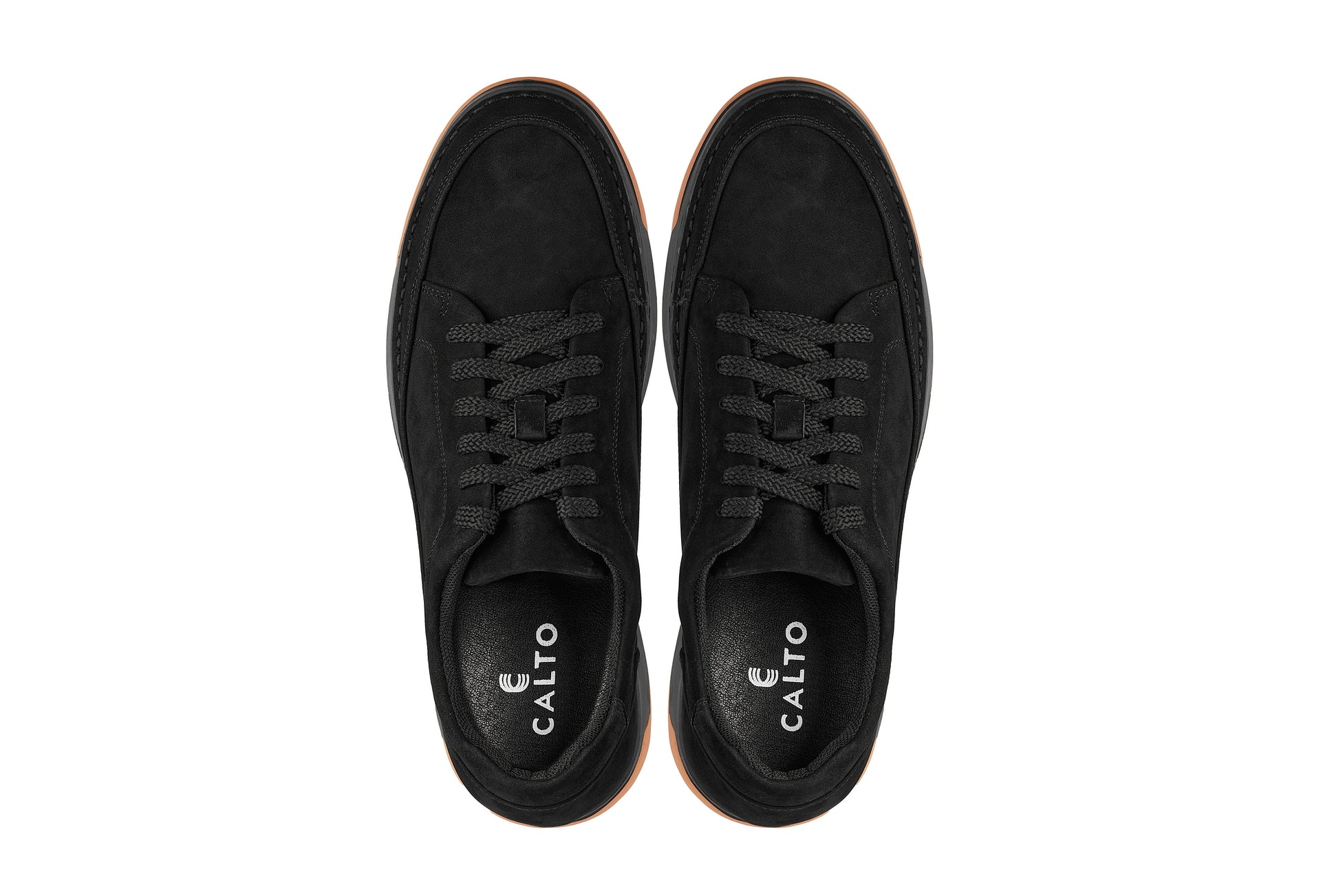 Y7933 - 2.6 Inches Taller (Noir Suede/Black & Gum Sole) - Elevated Suede Men's Sneakers