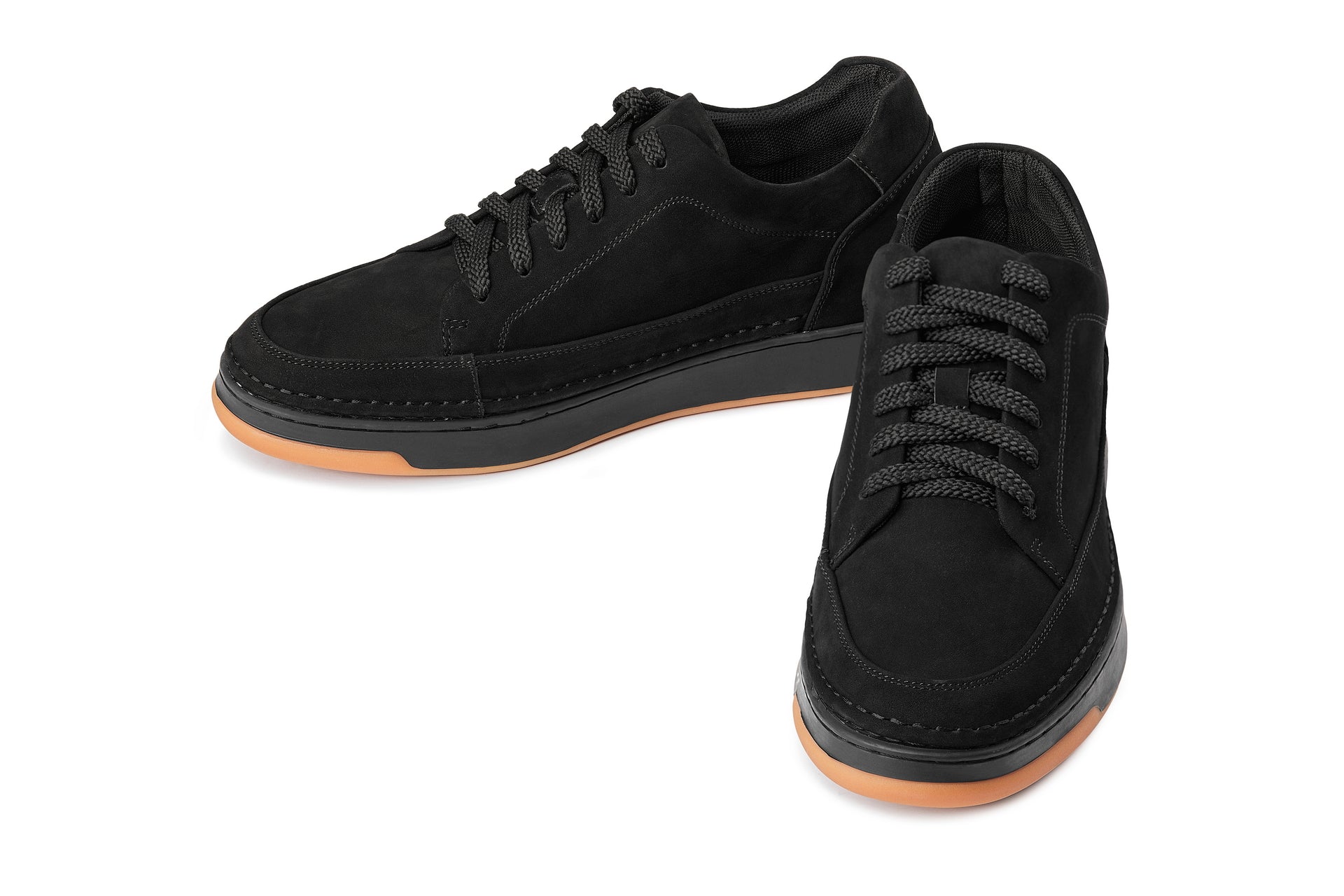 Y7933 - 2.6 Inches Taller (Noir Suede/Black & Gum Sole) - Elevated Suede Men's Sneakers