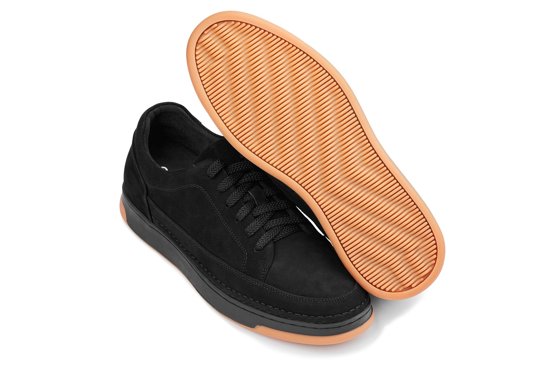 Y7933 - 2.6 Inches Taller (Noir Suede/Black & Gum Sole) - Elevated Suede Men's Sneakers