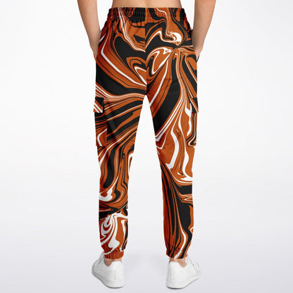 Burnt Orange, Black and White Abstract Melt Unisex Cargo Joggers (Fleece Lined)