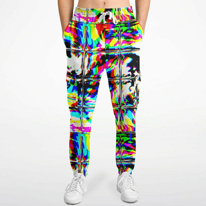 Psychedelic Rave Glitch Tiles Rainbow Plaid Unisex Cargo Joggers (Fleece Lined)