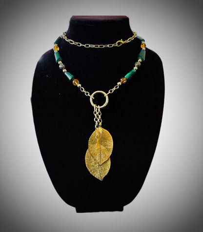 "Abundance Of Wealth" Necklace |Malachite , Citrine, and Pyrite