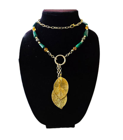 "Abundance Of Wealth" Necklace |Malachite , Citrine, and Pyrite