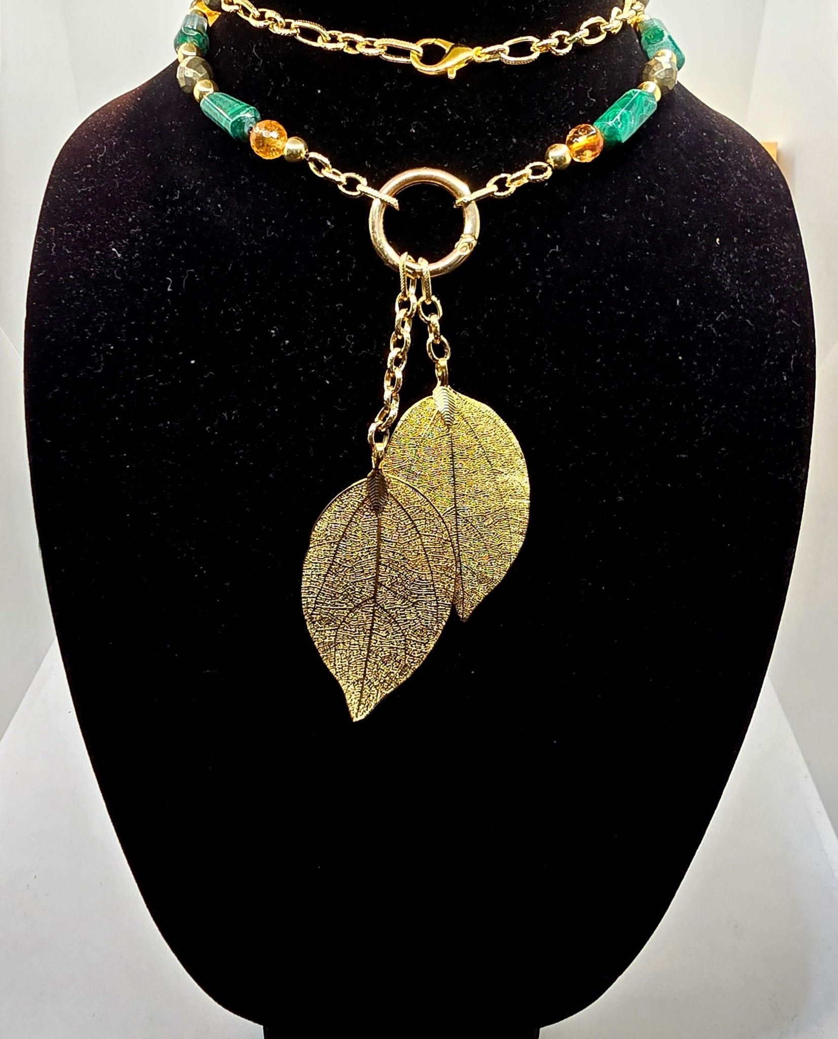 "Abundance Of Wealth" Necklace |Malachite , Citrine, and Pyrite