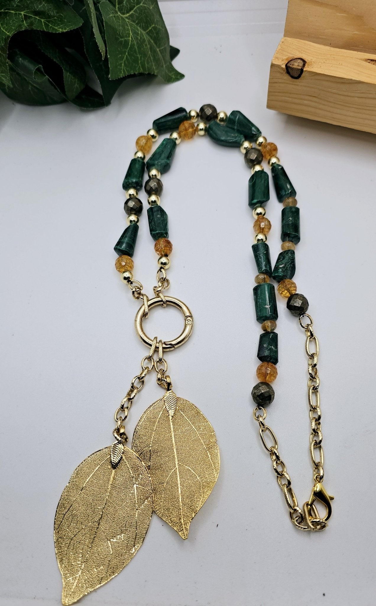 "Abundance Of Wealth" Necklace |Malachite , Citrine, and Pyrite