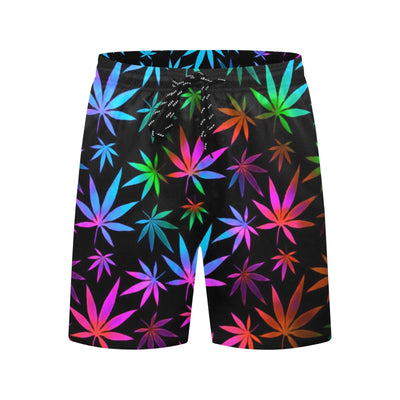 Black Rainbow Weed Print Swim Shorts