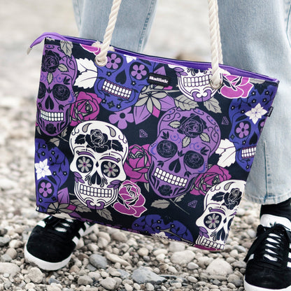 Sugar Skull Purple Shoulder Beach Bag