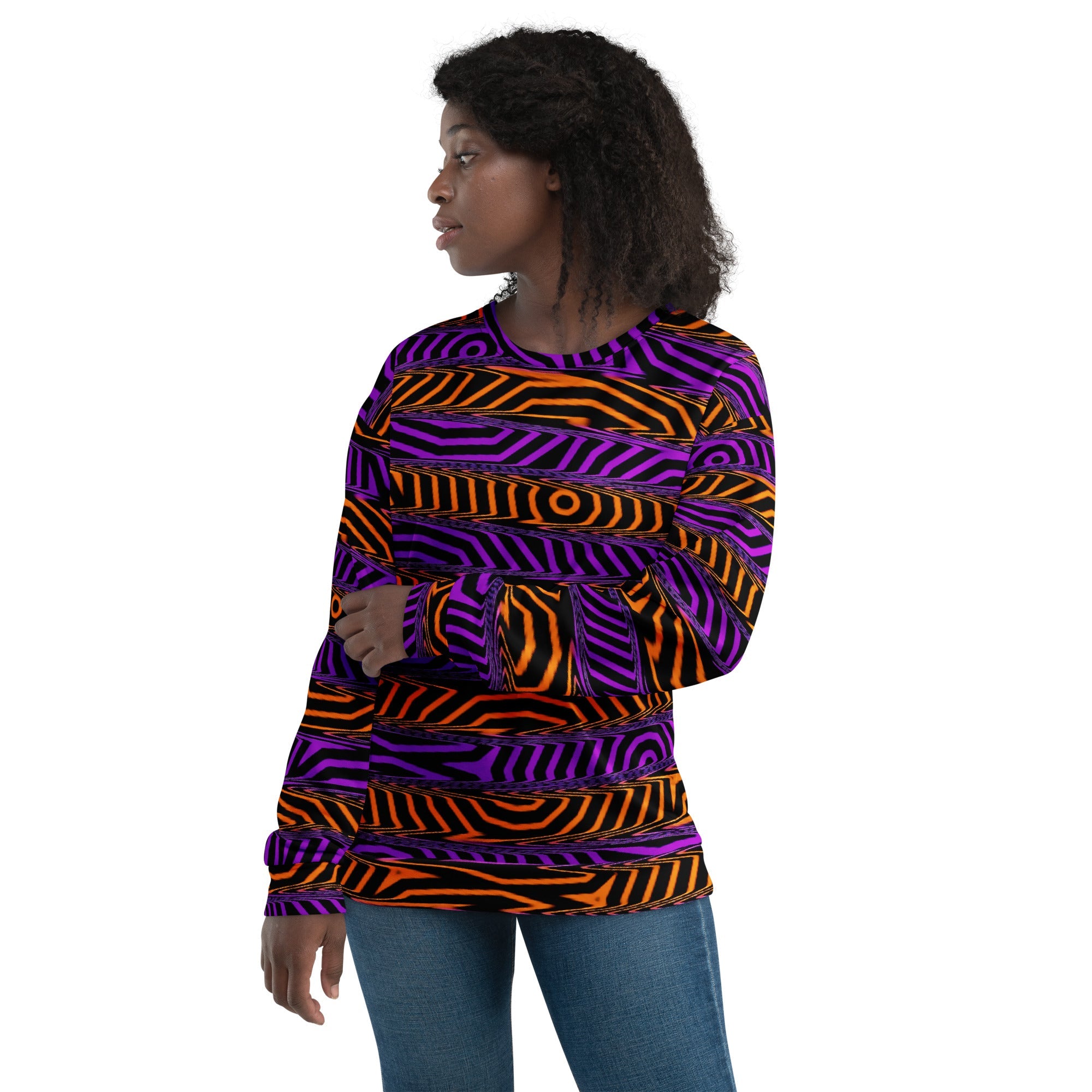 Orange and Purple Spooky Stripes All Over Print Sweatshirt