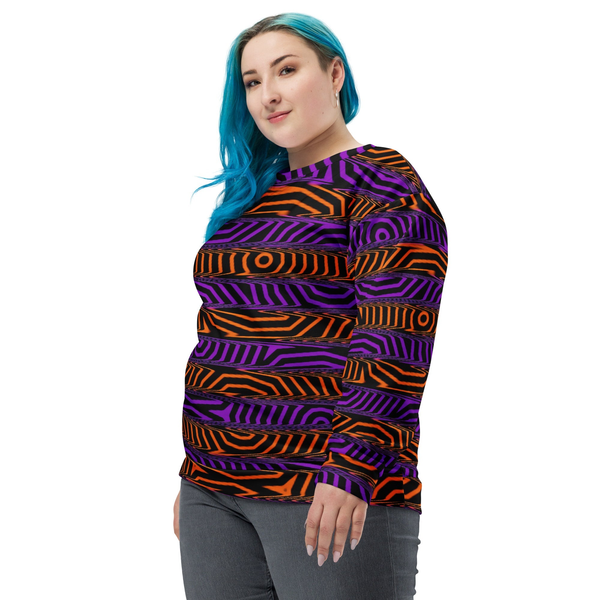 Orange and Purple Spooky Stripes All Over Print Sweatshirt