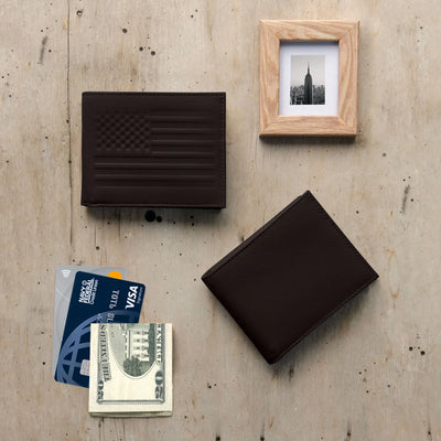 Carry-It-All Bifold Men's Leather Wallet (American Flag optional)