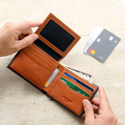 Carry-It-All Bifold Men's Leather Wallet (American Flag optional)