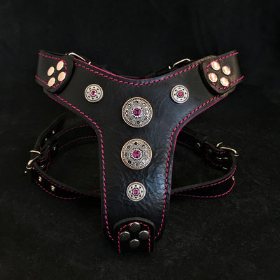 The "Bijou" Dog Harness for Small to Medium Breeds. Black & Pink