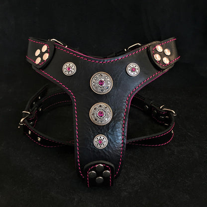 The "Bijou" Dog Harness for Small to Medium Breeds. Black & Pink