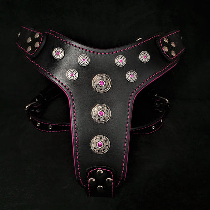 "Bijou" Harness for Big Dogs. Black & Pink
