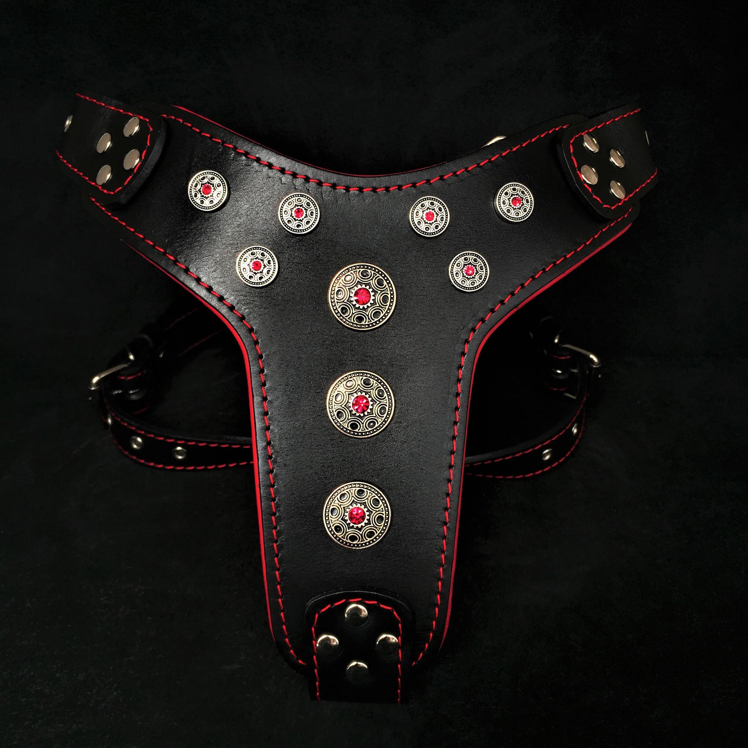 "Bijou" Big Dog Harness. Black & Red