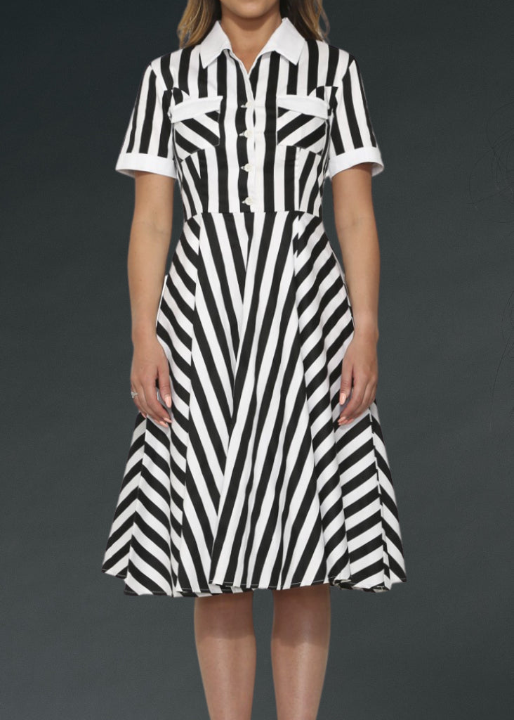 Black and White Striped Gothic Dress