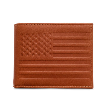 Carry-It-All Bifold Mens Leather Wallet (American Flag optional)