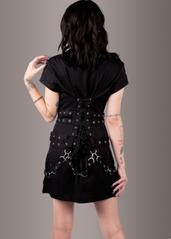 Macabre Heartdrop Goth Mini Dress with Buckles and Lacing