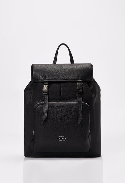 Black Large Leather Backpack With Buckle Closure