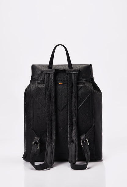 Black Large Leather Backpack With Buckle Closure