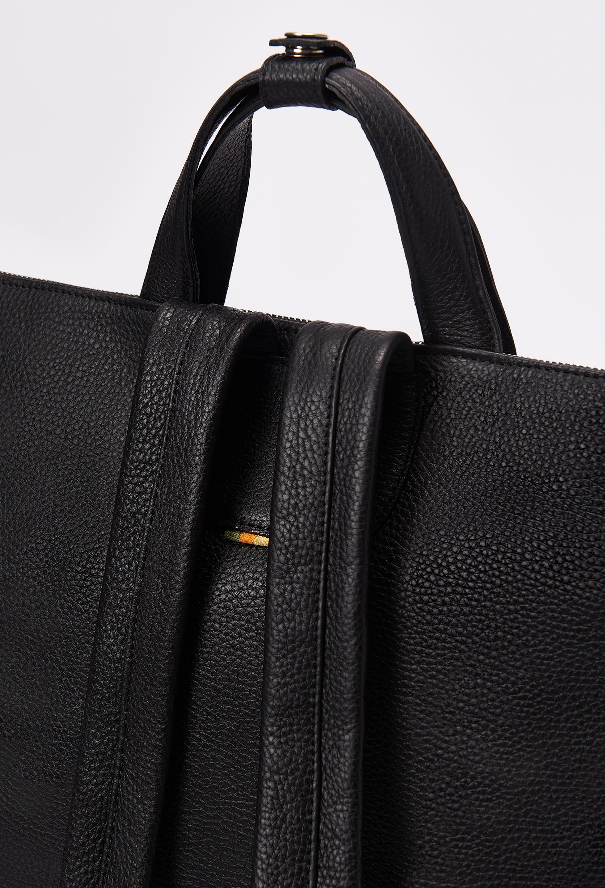 Black Leather Minimalist Tote Backpack