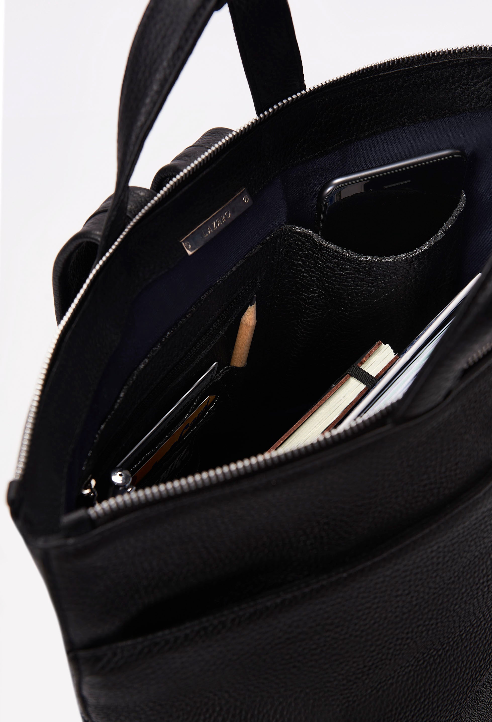 Black Leather Minimalist Tote Backpack