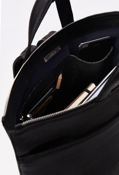 Black Leather Minimalist Tote Backpack