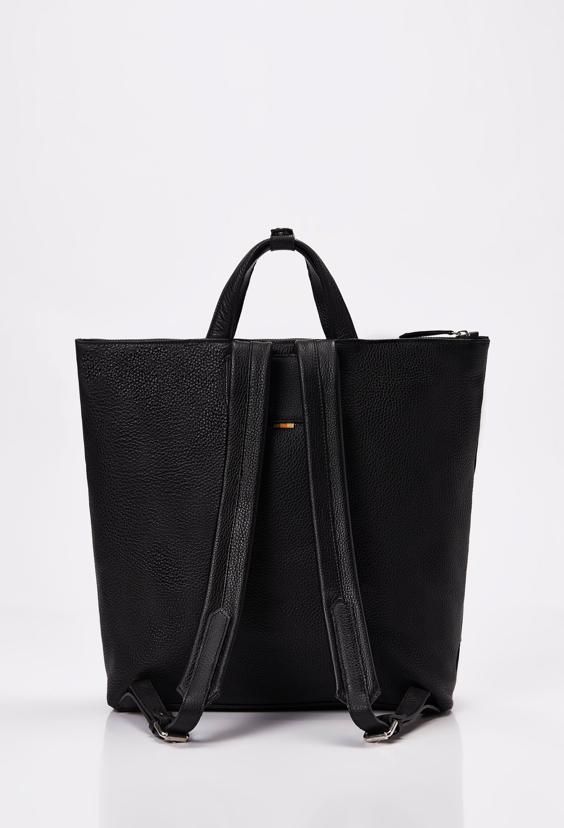 Black Leather Minimalist Tote Backpack