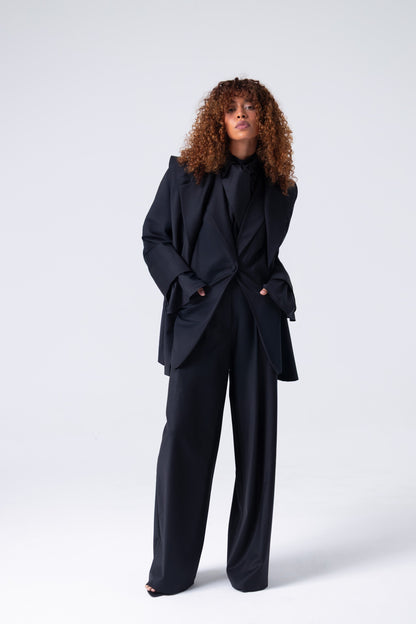 Broadway 3-Piece Liza Tailored Virgin Wool Suit in Deep Black