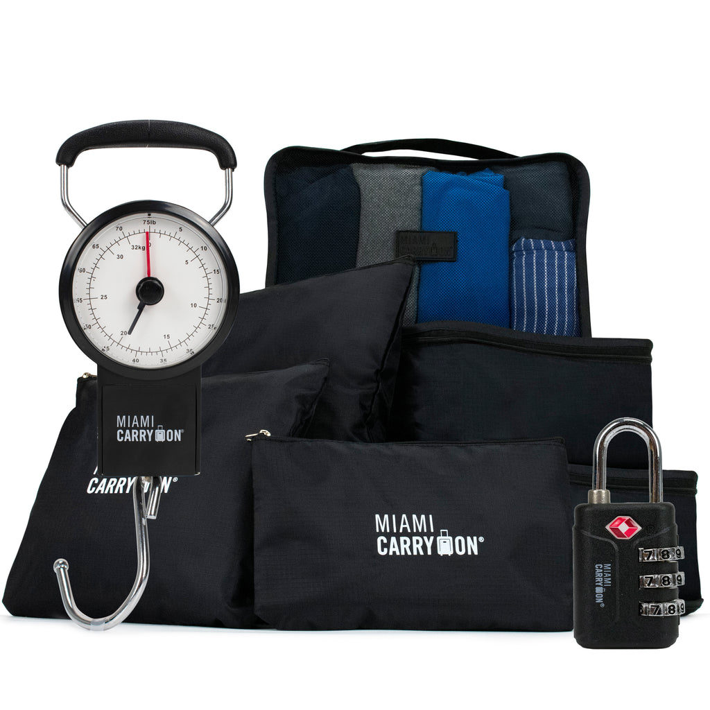 Packing cubes, TSA-approved lock & mechanical luggage scale. Organize, secure & weigh your luggage - black variant