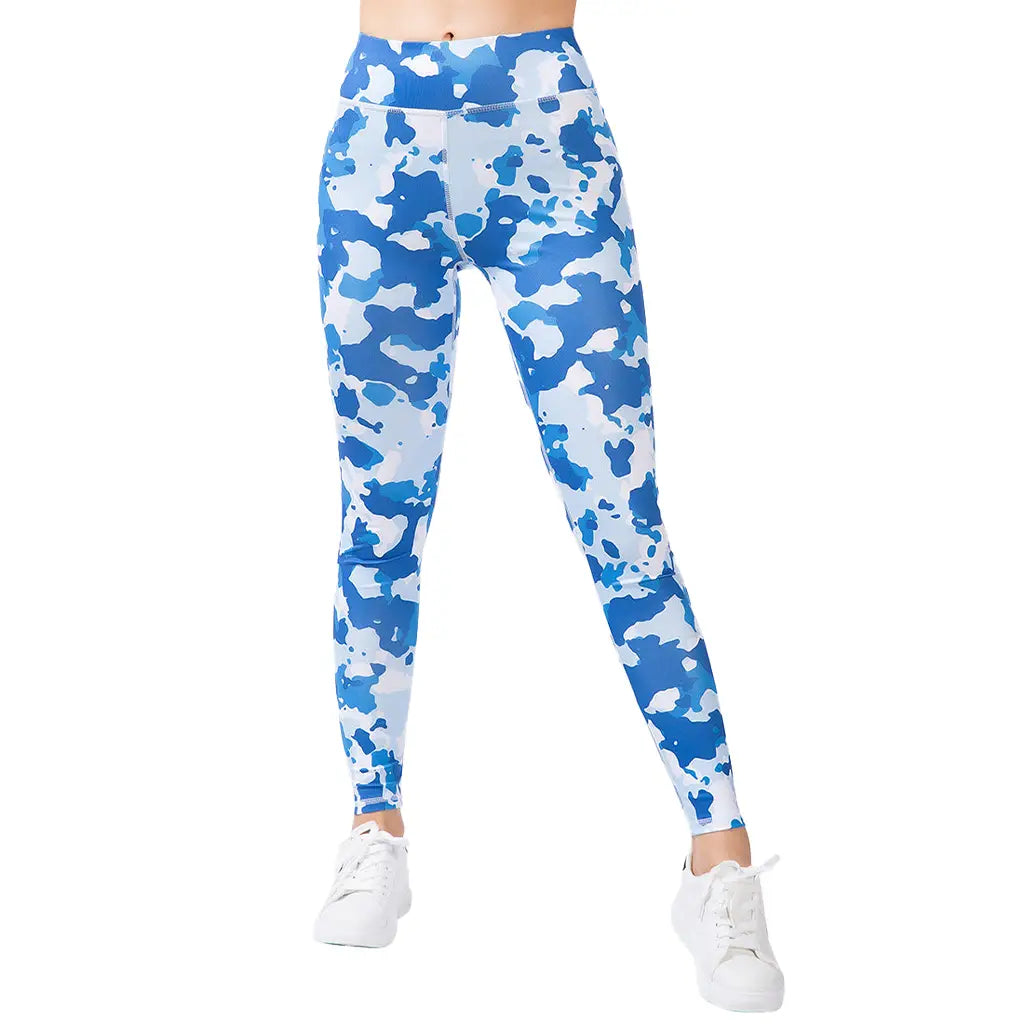 High Waist Blue Printed Gym Leggings