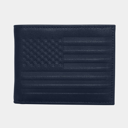 Carry-It-All Bifold Mens Leather Wallet (American Flag optional)