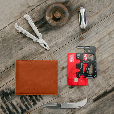 Carry-It-All Bifold Men's Leather Wallet (American Flag optional)