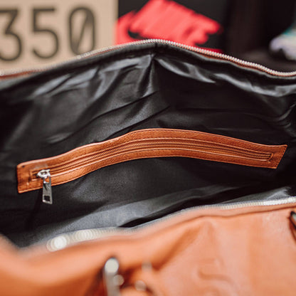Brown Tumbled Leather Duffel Bag