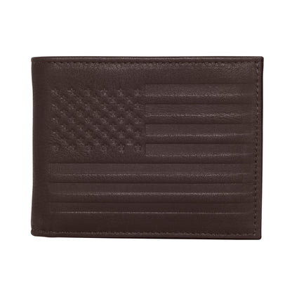 Carry-It-All Bifold Mens Leather Wallet (American Flag optional)