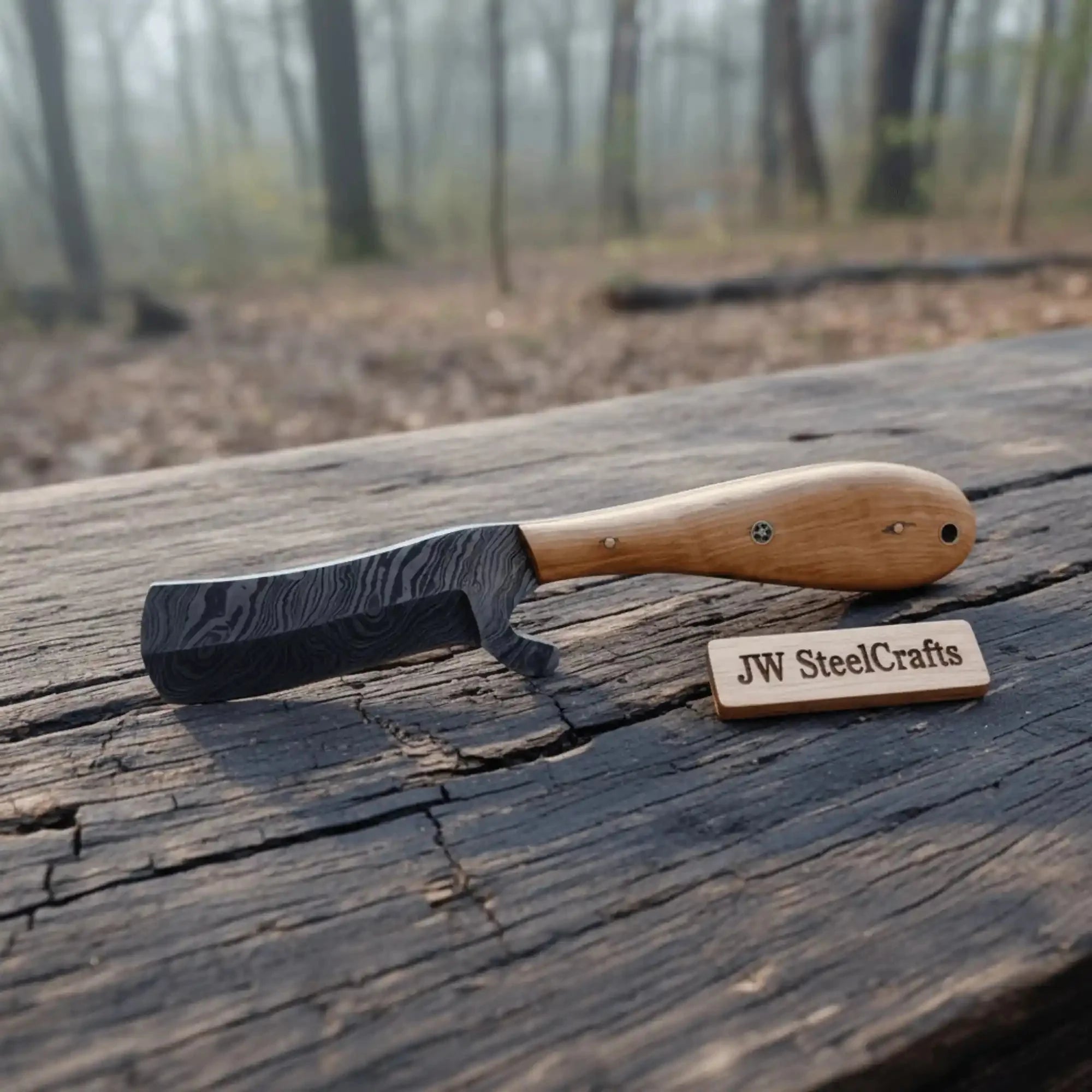 Bull Cutter Knife Damascus Blade Wooden Handle Fixed Blade