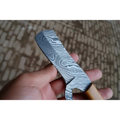 Bull Cutter Knife Damascus Blade Wooden Handle Fixed Blade