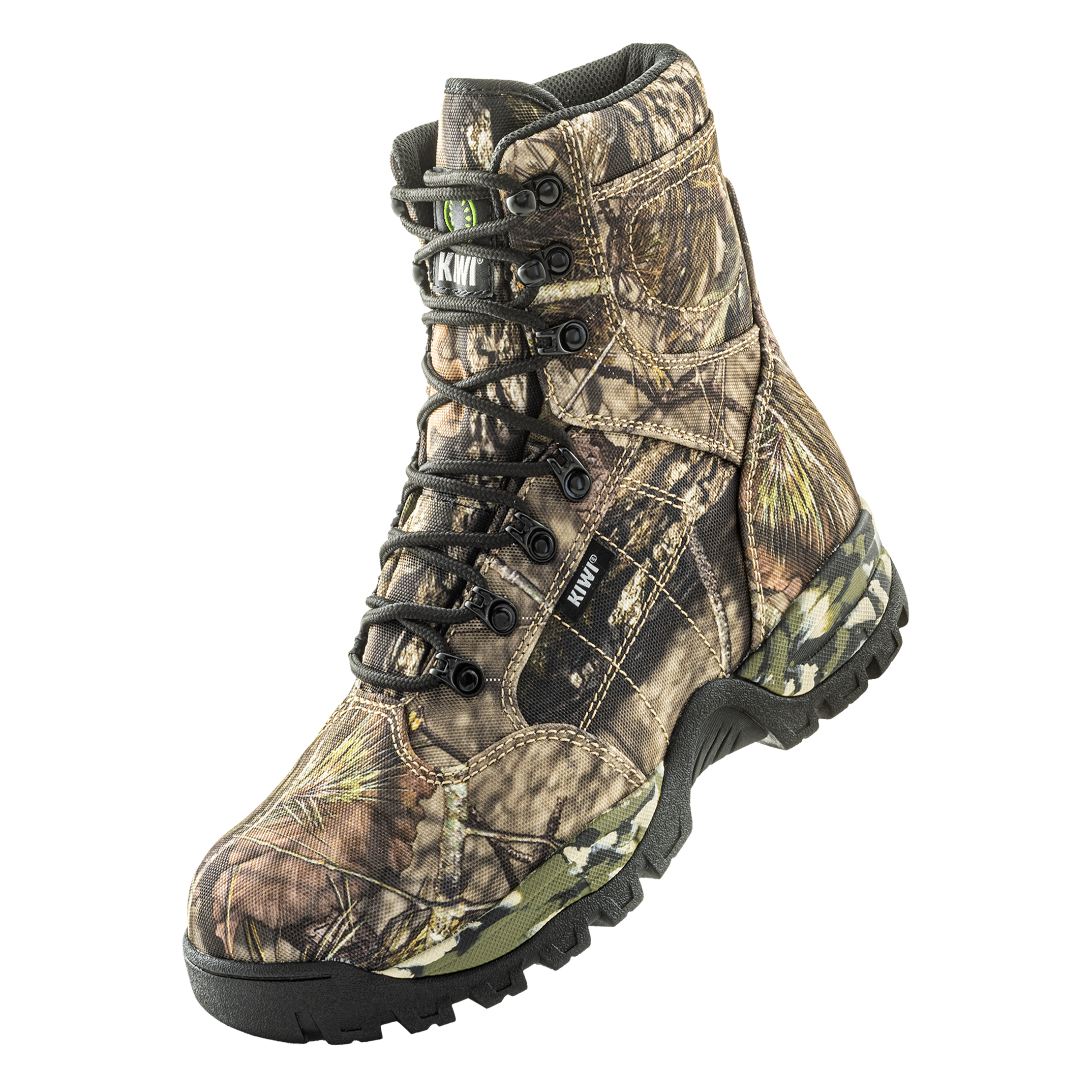 Camouflage hunting boot on a white background