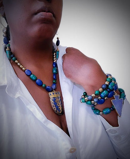 Chrysocolla and Lapis Lazuli Gemstone Jewelry Set