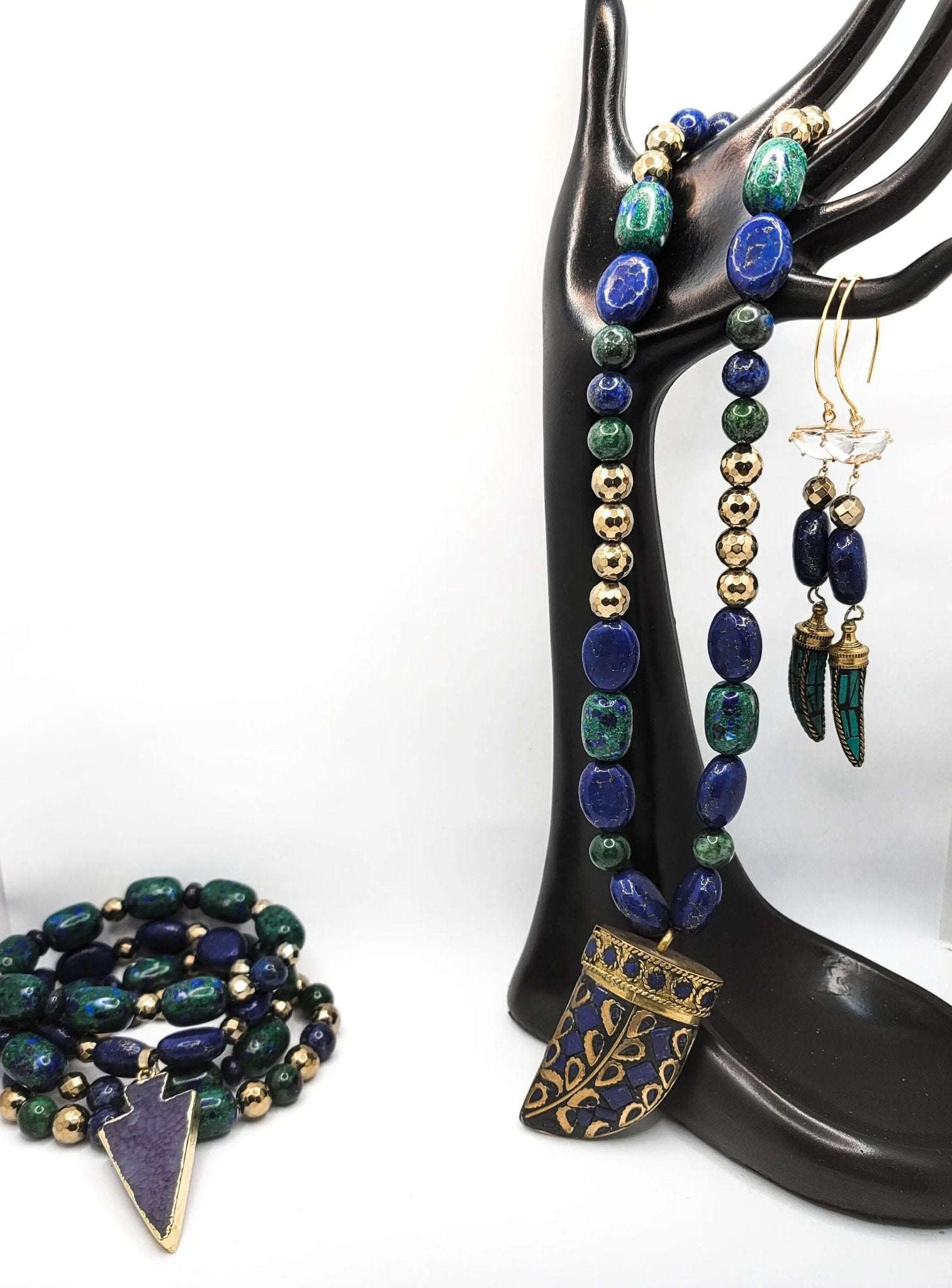 Chrysocolla and Lapis Lazuli Gemstone Jewelry Set