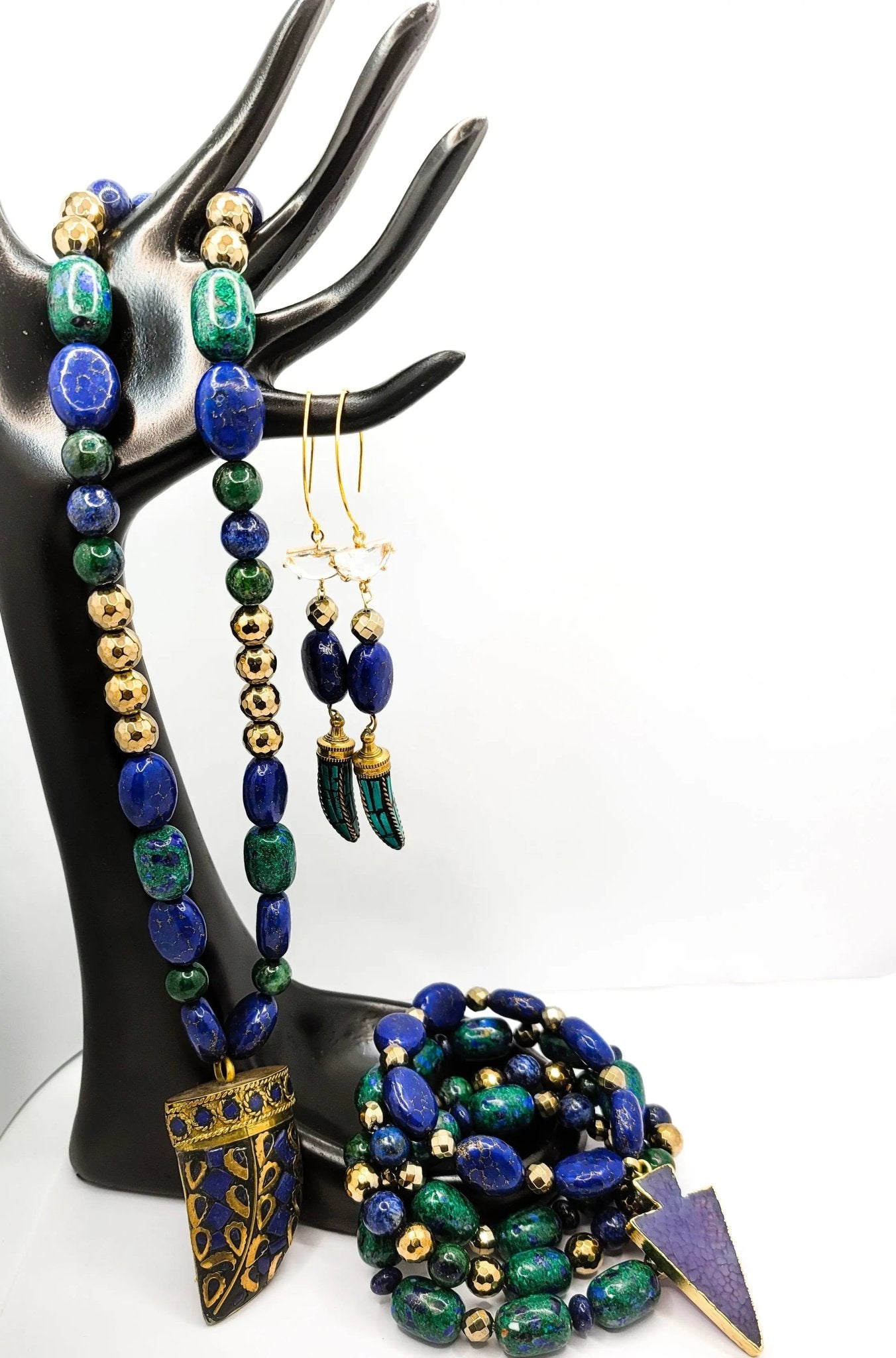 Chrysocolla and Lapis Lazuli Gemstone Jewelry Set