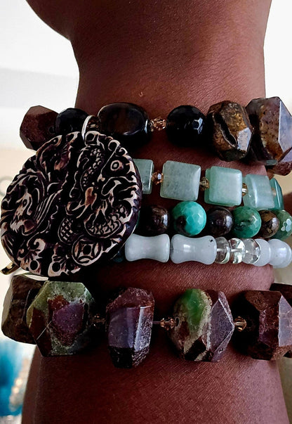 Chrysoprase and Jade Bracelet Set