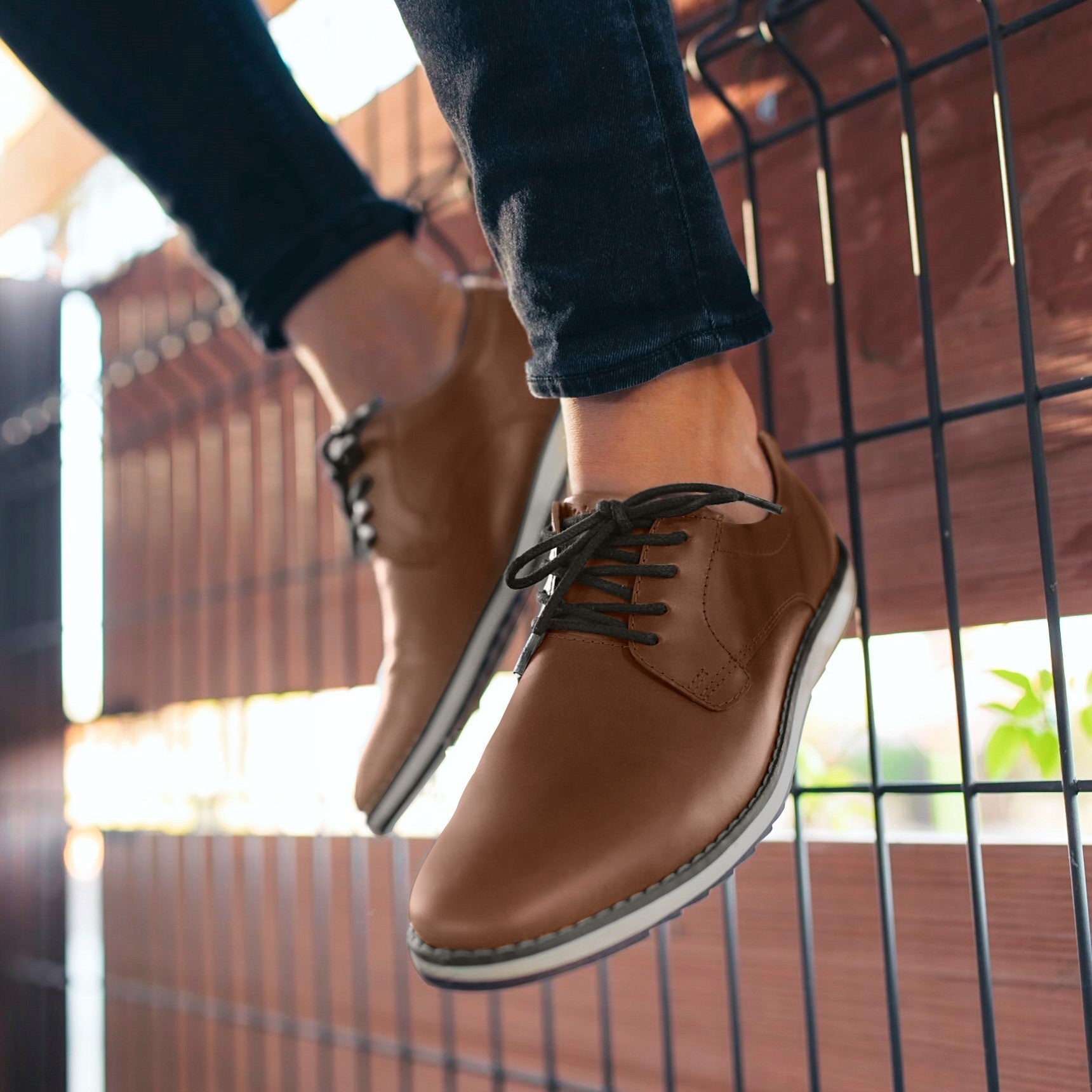 Classic Mustang Brown Full Grain Leather Derby Dress Sneakers