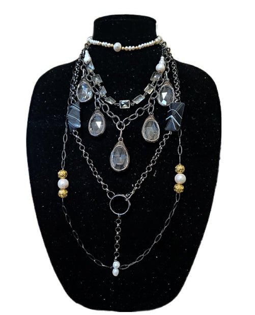 Clear Quartz Gunmetal Layered Necklace