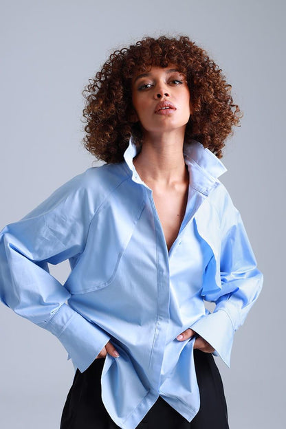 Diva Business Style Blue Organic Cotton Shirt