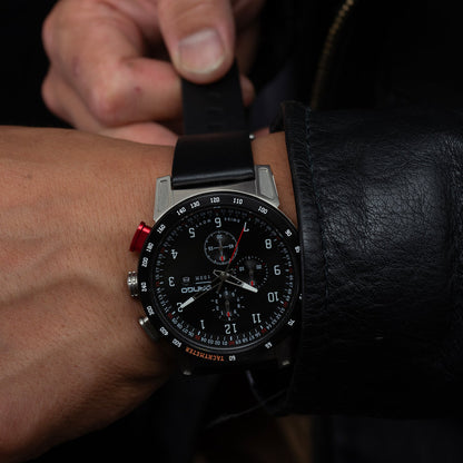 CR-01 - CHRONO WATCH WITH ITALIAN LEATHER STRAP - JET BLACK